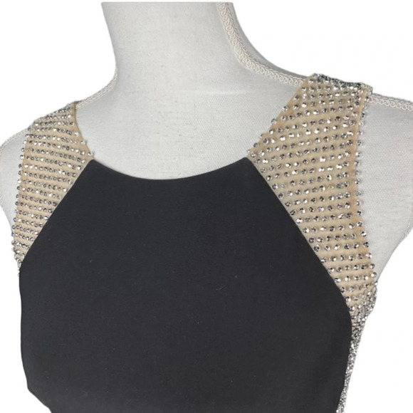 Xscape Dress Womens 2 Black Illusion Beaded Mesh Formal Classy Party Sleek Mini - Picture 7 of 12